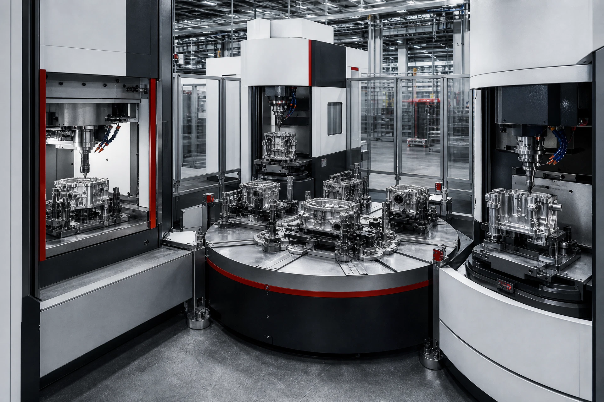 Rotary transfer machine with indexing table and machining stations